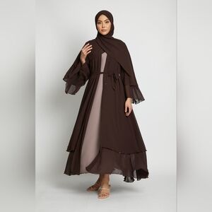 Mahogany Embellished Layered Open Abaya